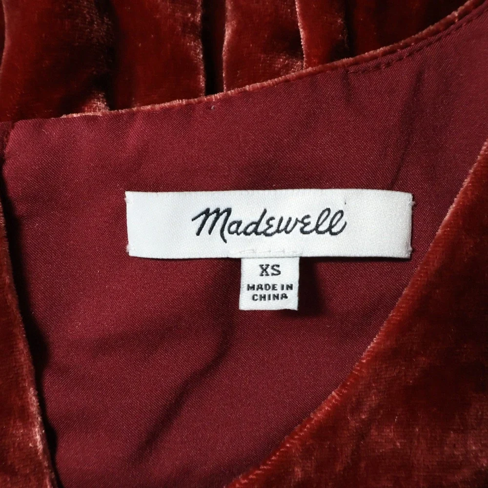 Madewell Velvet Drop Waist Dress Women XS Rust Silk Blend Ruffle Bell Sleeve
